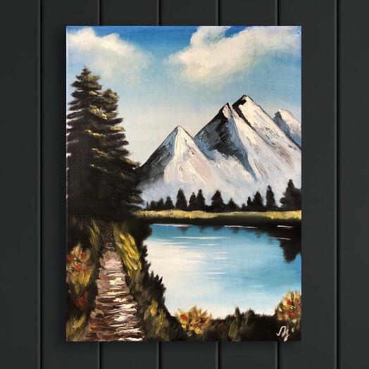 Pintura al óleo lago de Montaña regalo colega amigos mamá