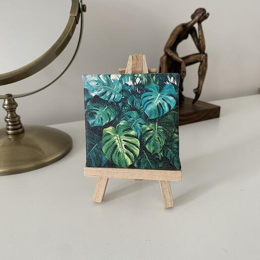 Мини мольберт с картиной из зеленых цветов