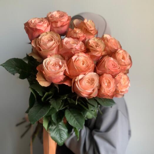 Ramo de 15 rosas de peonía de Cajal y tuya teñida