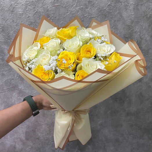 Yellow and white roses