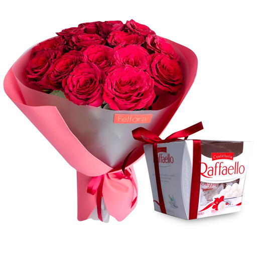 15 Red Roses And Raffaello Chocolate