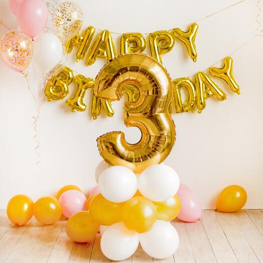 Набор шаров (фотозона золотая) "Happy Birthday"