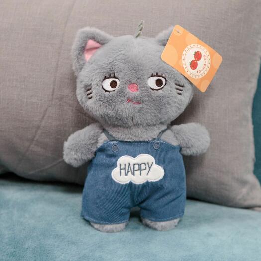 Мягкая игрушка Кот Happy для девочек и мальчиков / Плюшевый котенок для малыша KiDWoW серый 24см