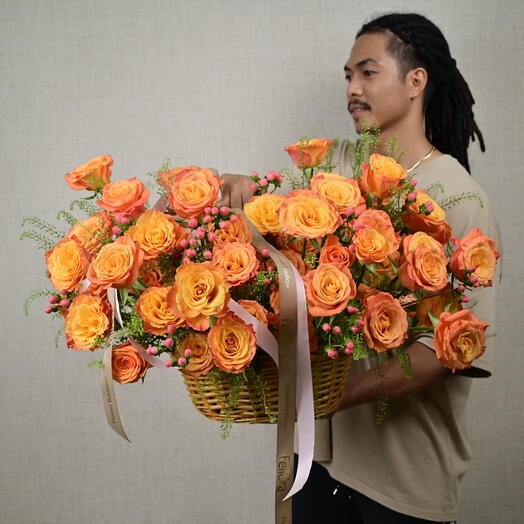 101 Orange Roses In A Basket