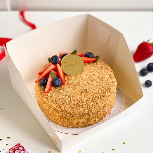 Бенто торт медовик 450 гр. классический с клубникой