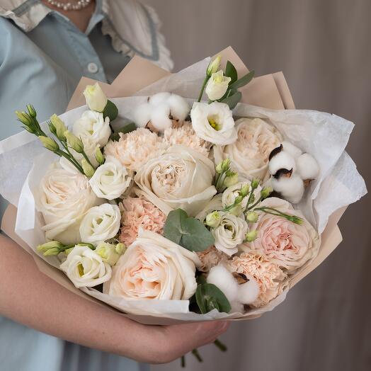 Beautiful fragrant premium bouquet with peony-shaped roses