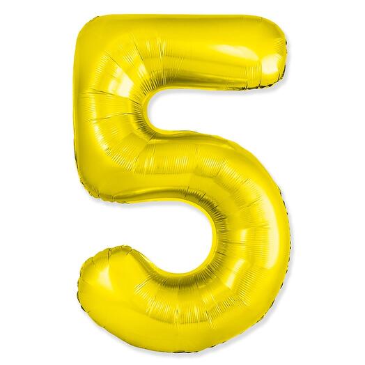 Фольгированный воздушный гелиевый шар цифра 5 золото 102 см (40 дюймов) для украшения праздника и дня рождения
