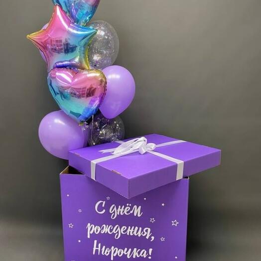 Коробка-сюрприз сиреневая с фонтаном