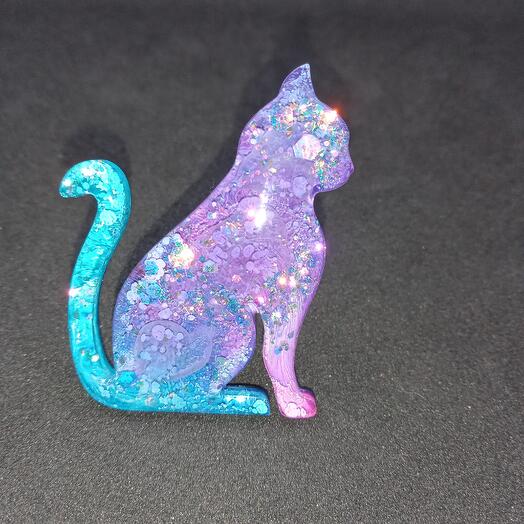 Брошь "Кошка" ручной работы, 3.5 ×4.5 см