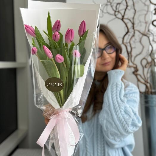 Моно букет из тюльпанов PINK ( 9шт)