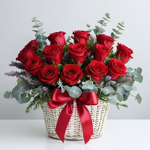 Valentines Day Deluxe Red Roses Basket