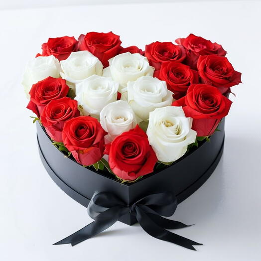 Valentines Day Red and White Special Heart Box Arrangement