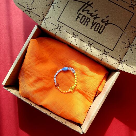 Gift box donna Mina sciarpa leggera arancione e bracciale