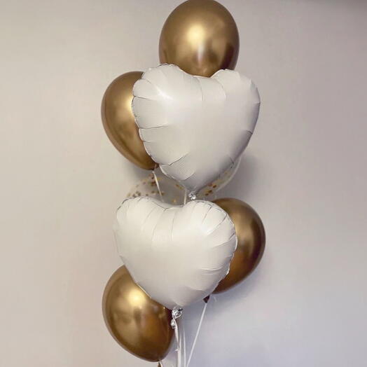 Фонтан воздушных Шаров 8 шт. Set of helium balloons 8pcs white hearts gold