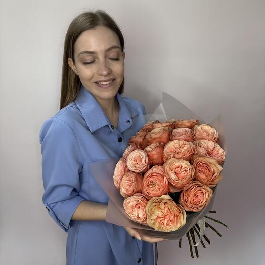 Монобукет из 21 пионовидной розы Кахала