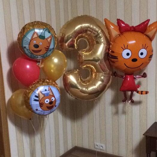 Шары "3 кота" с Карамелькой и цифрой