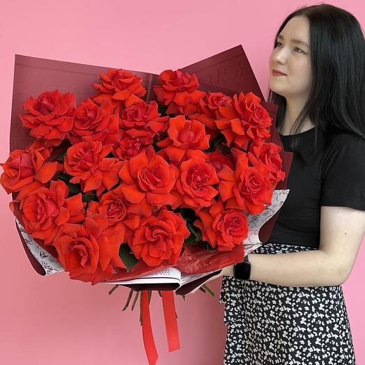 Красные французские розы 21 шт
