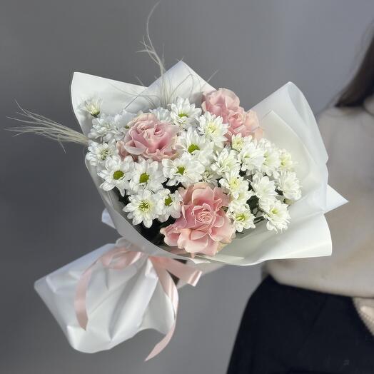 Букет ромашка и розы 🌸