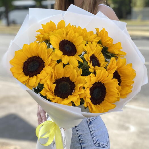 Букет Sun sky! 🌻🦋🍀 из 9 солнечных подсолнухов
