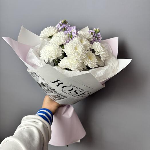 Букет из хризантем с маттиолой- нежный комплимент для любимой МАМЫ 💖