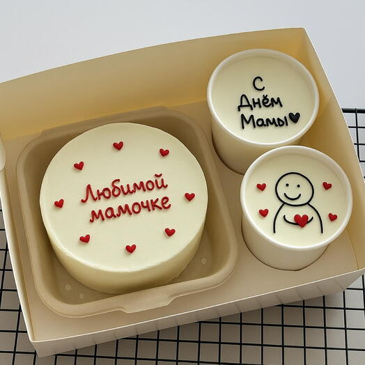 Набор подарочный бенто торт и Cake to go Маме на 8 марта  Любая Ваша надпись, тортики в стакане