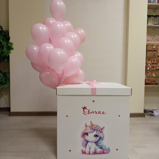 Коробка 25 шаров с наклейкой Единорог