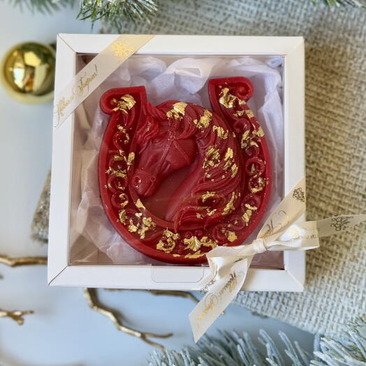 Новогодний сувенир, подарок, мыло подкова лошадь