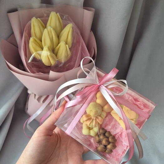 Подарочный набор тюльпаны из бельгийского шоколада + набор шоколада 🎁️️