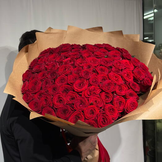 101 красная Роза 🌹 в крафте на 14 февраля
