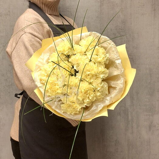 Букет из желтой одноголового диантуса 15 шт в упаковке