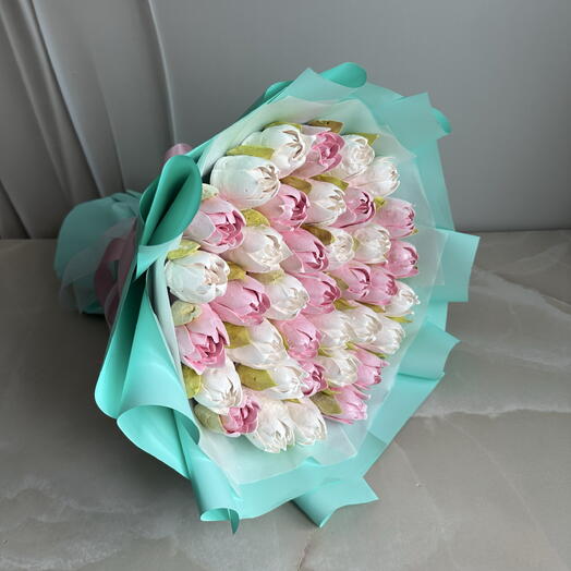 Большой зефирный букет в бирюзовой бумаге