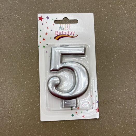 Свеча для торта Цифра «5» 8 см серебро