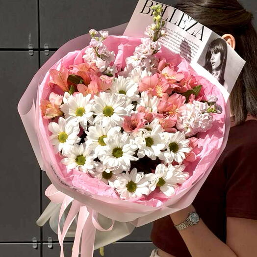 Летний букет с ромашкой , Альстромерией , матиоллой 🌸/ дофамин