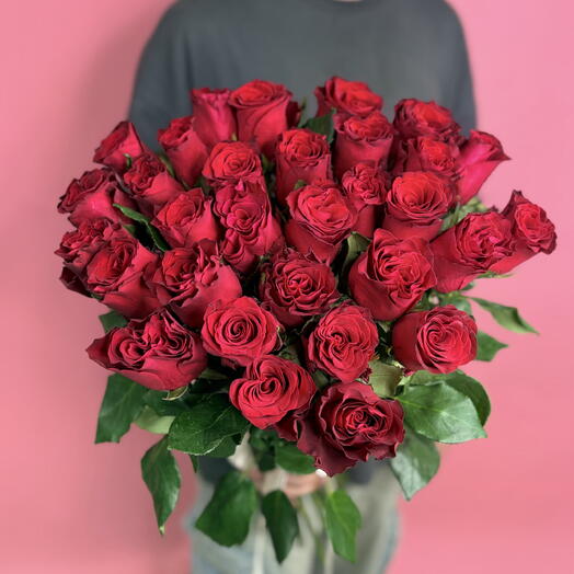 31 роскошная алая роза 70 см в ленту️🌹