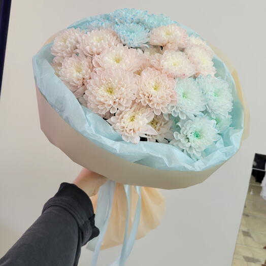 Букет из 5 хризантем 🩵🧡