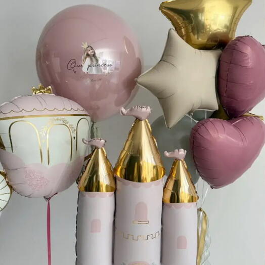 Шар гигант с надписью, замок и фонтан 🎀 гелиевые шары для девочки, принцессы, доставка