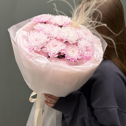 Хит продаж🔥 Букет из розовых кустовых хризантем в нежном оформлении🌸💗