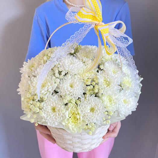 Солнечная корзинка хризантем и гипсофилы☺️🌸🕊️