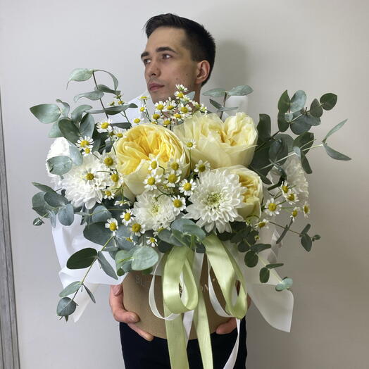 ️🤍Солнечная композиция «Bloom room» Пион.роза, ромашка, эвкалипт