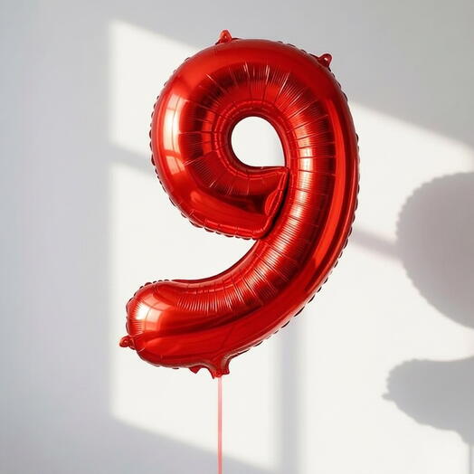 Фольгированная цифра «9» в красном цвете, 102 см