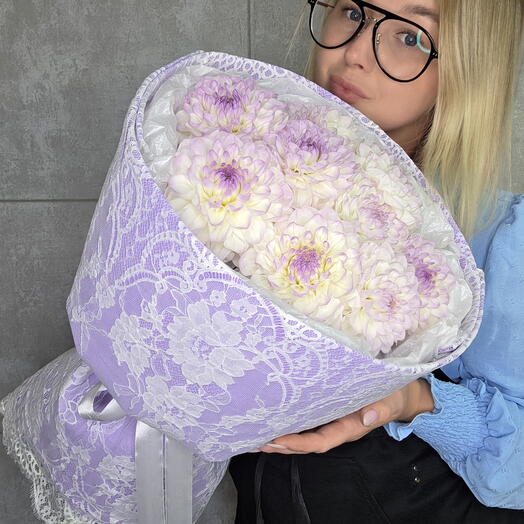 Кружевной букет с георгинами💜 ХИТ лета🤍