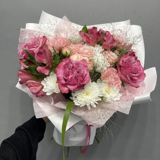 Ягодный Коктейль 🍸🍓🌹 Роза, Кустовая Роза, Альстромерия, Диантус, Паникум