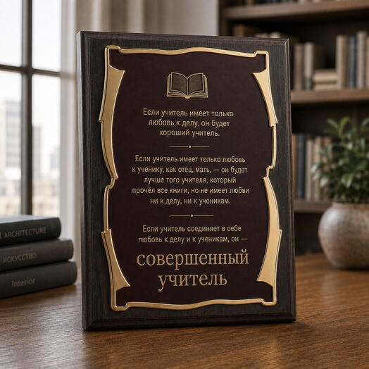 Плакетка наградная подарочная Совершенный учитель в подарочной коробке