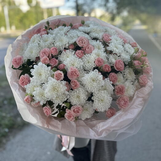 Букет гигант с хризантемой и кустовой розой🎀