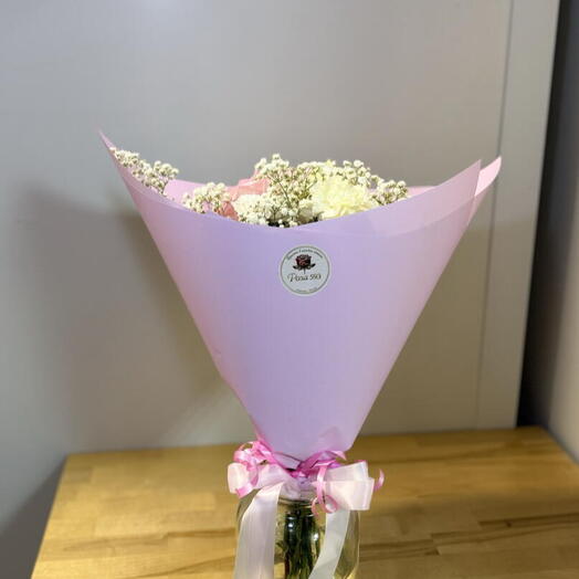 Белый букет с французской розой Mandala (Мандала)
