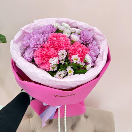 💗 Нежный букет из хризантем и гвоздик