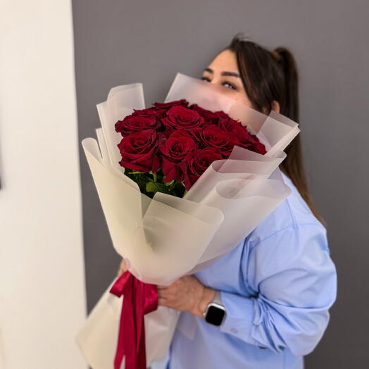 СУПЕР АКЦИЯ! Моно букет из 11 красных высоких 70 см эквадорских роз