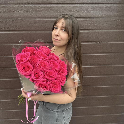 Букет розовых роз эквадор «Фул Монти» 15шт