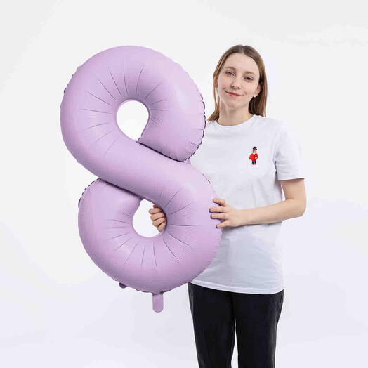 Гелиевый шар «Цифра 8» лавандовый матовый / Фольгированный шар с гелием на день рождения