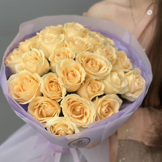 25 персиковых роз 🌸 доставка девушке сегодня